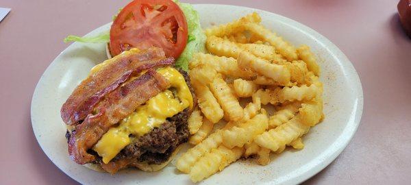 Bacon double cheeseburger and fries