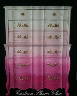 Ombre pink French provincial tall dresser.