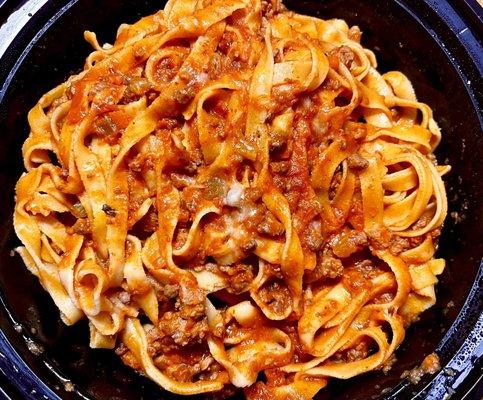 Fettuccine Bolognese - Al Cinghiale ~ Brandy flamed wild boar Bolognese & parmigiano reggiano - delivery (Uber eats)