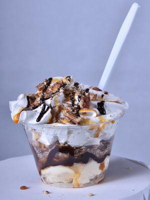 Fantastic Sundae's for all tastebuds!  Pictured is our Turtle Sundae to go, in house offering has it coming in our own editable waffle cup!