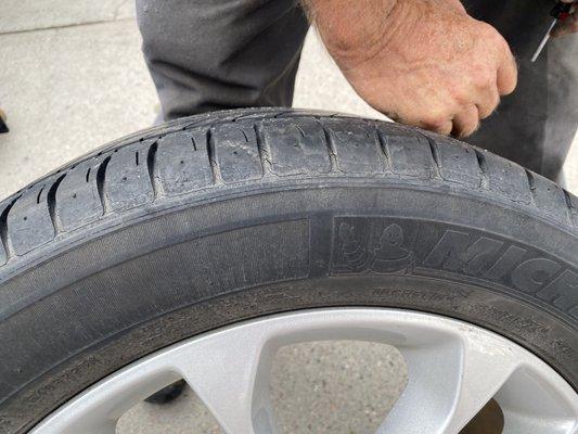 The cracks in tire is described as a rotted tire.  Terrible.