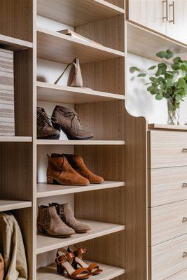 Custom closet in Summer Breeze finish.