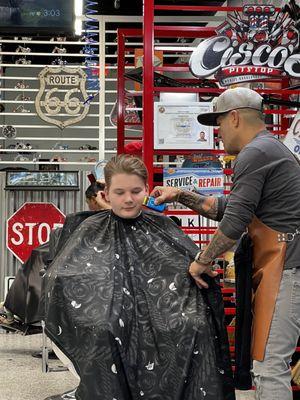 Even gave him his first shave with Cisco's famous peach fuzz remover!