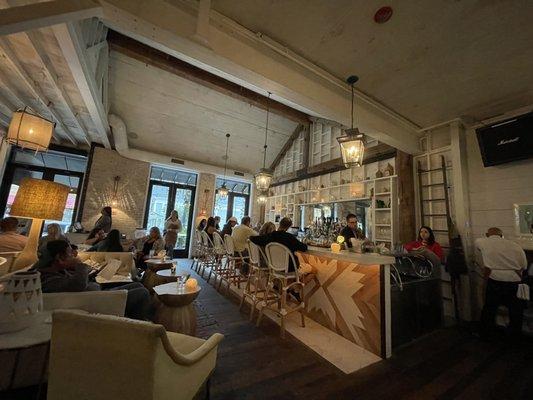 The main bar with ordinate woodwork and backspace shelving