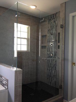 Waterfall custom shower, Master bath renovation, Crane Cove