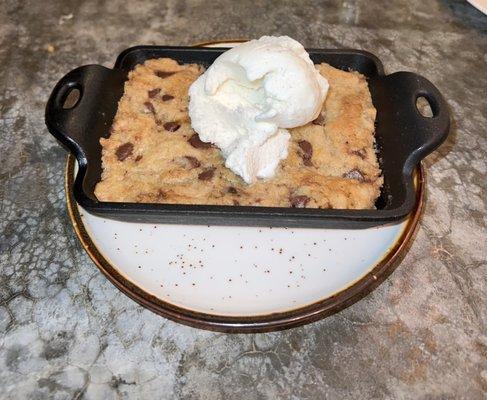 Chocolate chip cookie in a skillet delicious!