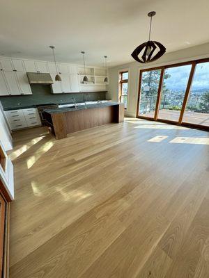 Wide plank white oak engineered with Bona Natural sealer and matte finish