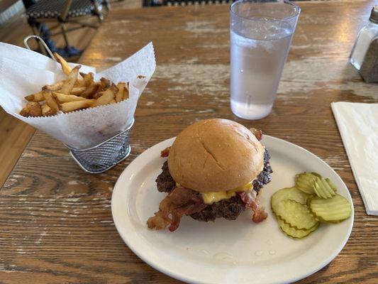 Bacon cheeseburger and side order of fries