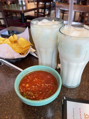 Chips and Salsa and Horchata drinks