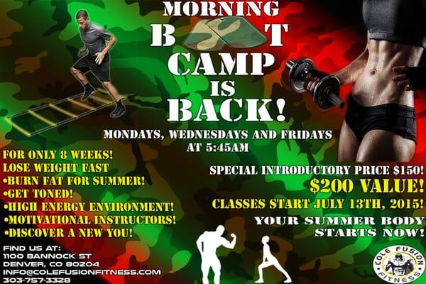 BOOT CAMPS START JULY 13TH! 8 WEEKS FOR $150! THIS IS A CLASS YOU DO NOT WANT TO MISS OUT ON!