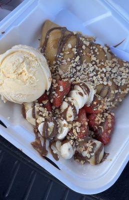 Strawberry Banana nutella crepe with ice cream