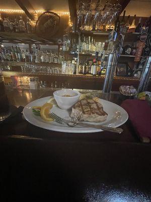 Sword fish , augratin potatoes and mango salsa.