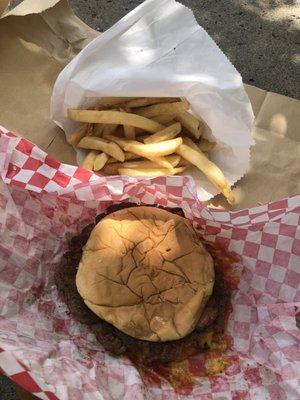 Bacon Hamburger and fries.