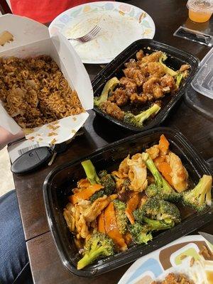 Chicken and broccoli  Sesame Chicken Chicken fried rice All shown after 2 people had been served