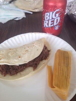 Barbacoa, Big Red, and jalapeño tamales!