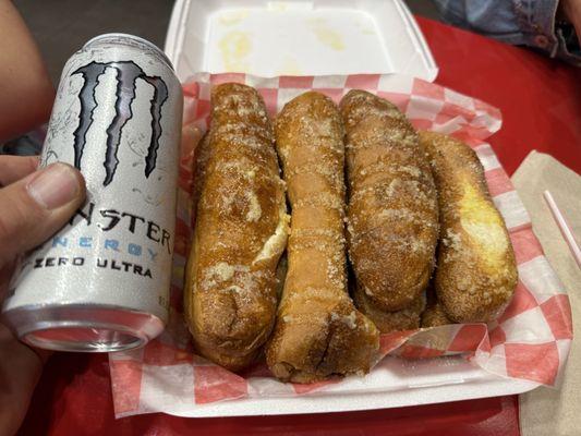 Breadsticks, drink for size they're huge!