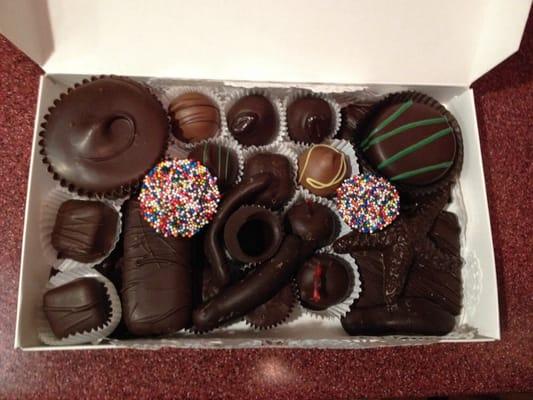 A selection of truffles and other chocolate goodies. These are mostly dark chocolate, but they have milk chocolate as well.