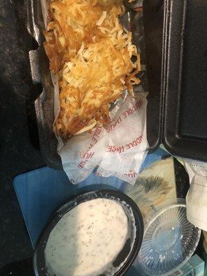 Again, two hashbrowns with the only gravy I received...3 extras missing.