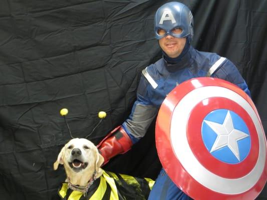 Tayler as cute as button with Captain America (2013 Halloween)