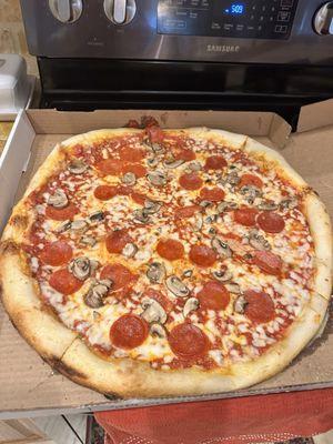 Pepperoni and mushrooms pizza