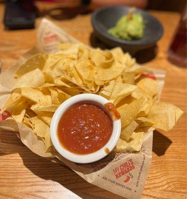 Chips & Fresh Guacamole~ It's served with salsa as well and this serving is large!