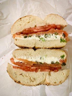 Everything bagel, lox, scallion cream cheese