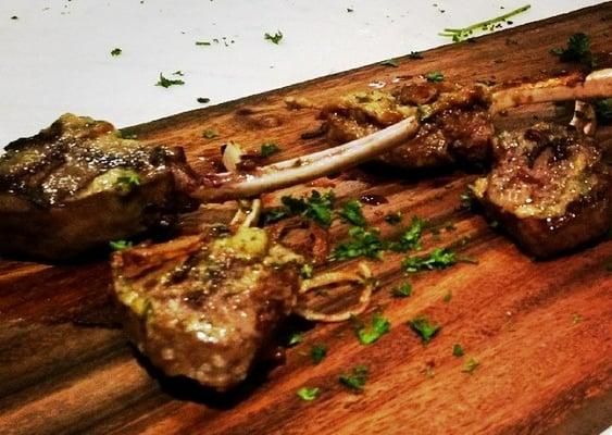 Stone ground mustard grilled baby lamb chops