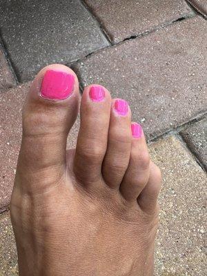 My pedicure is lumpy and uneven at the base of every nail I have never had this before.