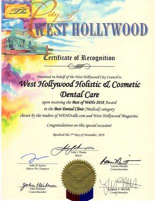 Best Dental Office in West Hollywood. Selected by the City.