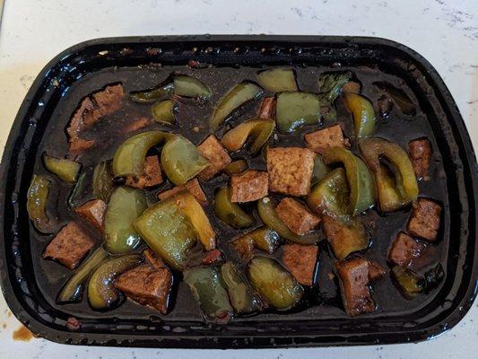 Basil w/Tofu (before draining soy sauce). As you can see, the sauce is completely black.