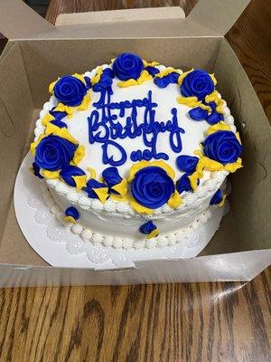 Beautiful birthday cake done in Mountaineer colors