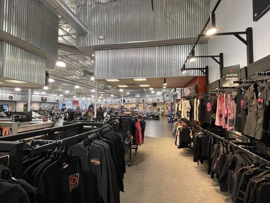 Looking down an isle in retail towards the bikes