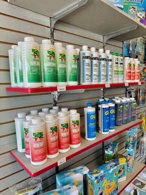 A wide variety of algaecides and clarifiers to keep you pool clear and clean.