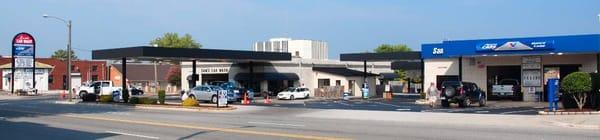 View of Sams Car Wash and Sams Valvoline Express Care from 300 N Main St, Lexington NC