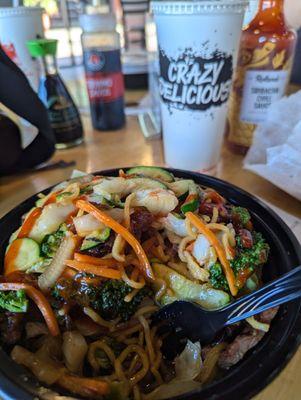 Regular Yakisoba noodles with teriyaki steak bowl