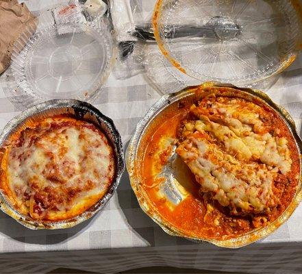 The Lasagna on the right is from Napoli Italian's.  The beautiful Lasagna on the left is Two Guys.