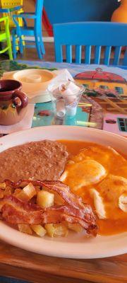 Huevos rancheros and cafe de olla.