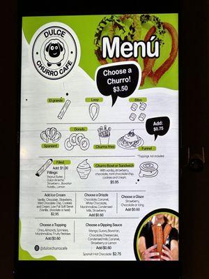 Churro Menu December 2023