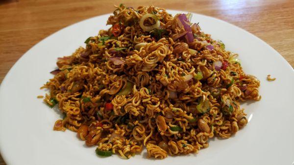 Wai wai saadhayko ($7), vegan by default. Tasty, savory crunchy mix of noodles & greens.