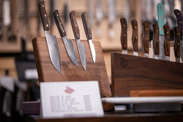 A beautiful selection of knives including the locally made Cudaway knives from Bozeman.