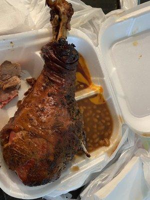 Turkey Leg and Baked Beans