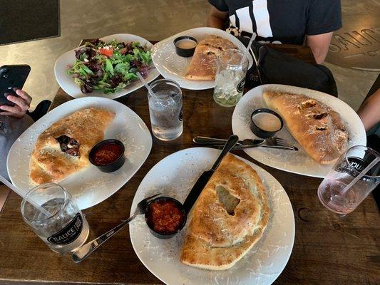 4 calzones and a salad