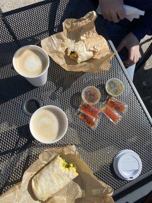 Hog breakfast burritos and oat milk lattes