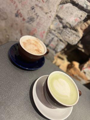 Chai latte and matcha latte