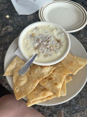 White Queso with ground beef.