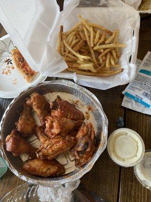 BBQ wings and fries to go