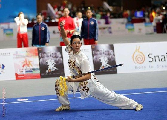 One of our top students competing with the USA Wushu Team in Emeishan, China.