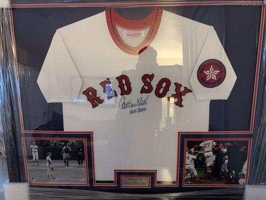 Framed Autographed Carlton Fisk Jersey