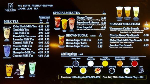 Milk teas menu. July 15, 2023