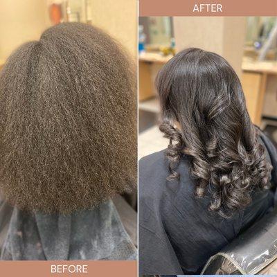 Before and after Luxury Silk Press Treatment